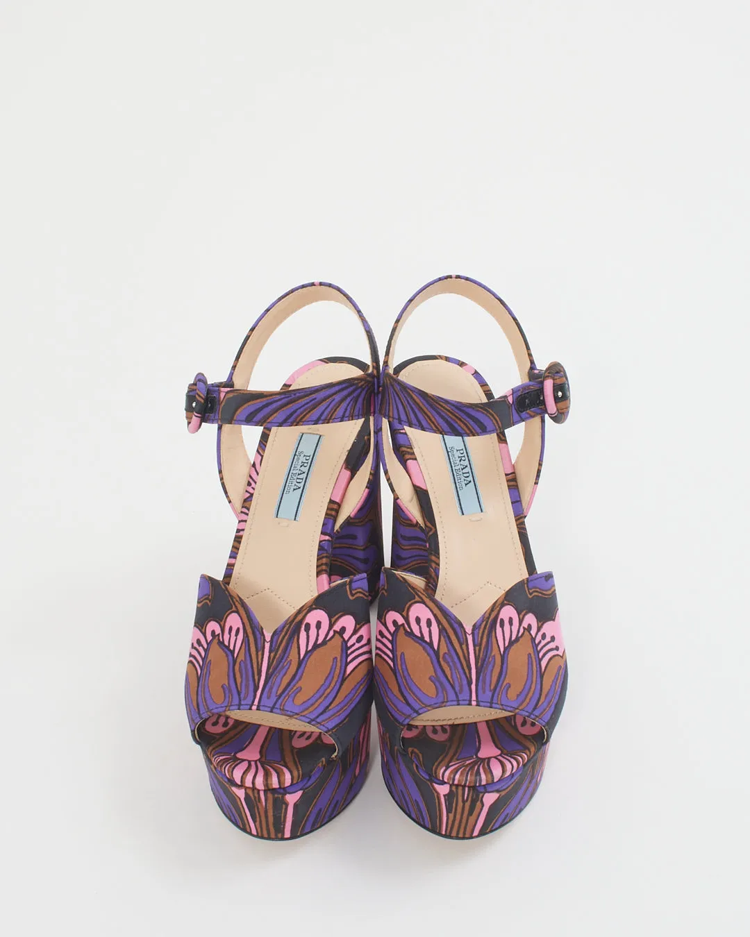 Prada Pink and Purple Satin Floral Baroque Platform Heels - 36.5