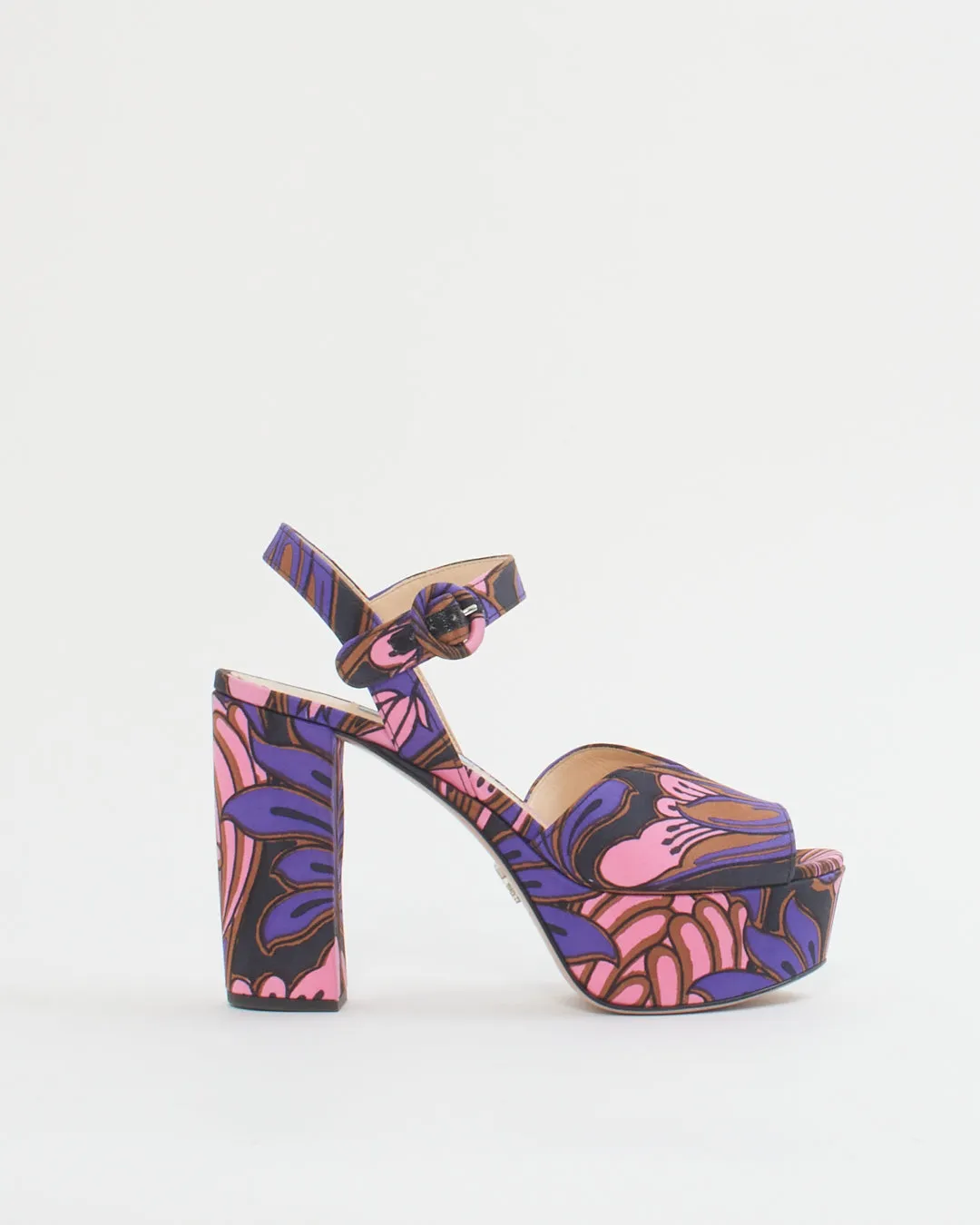 Prada Pink and Purple Satin Floral Baroque Platform Heels - 36.5