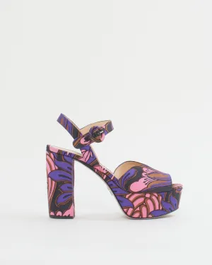 Prada Pink and Purple Satin Floral Baroque Platform Heels - 36.5