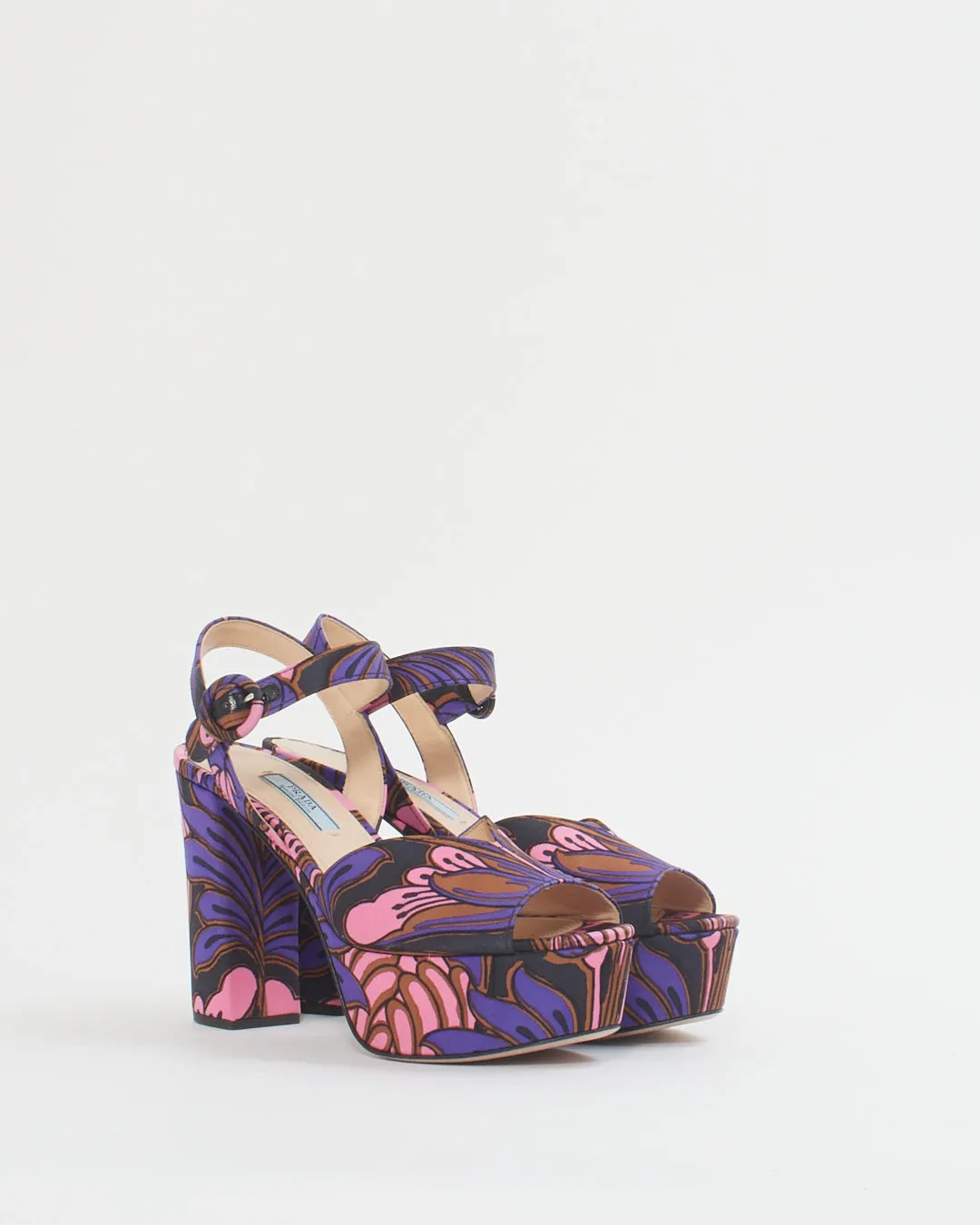Prada Pink and Purple Satin Floral Baroque Platform Heels - 36.5