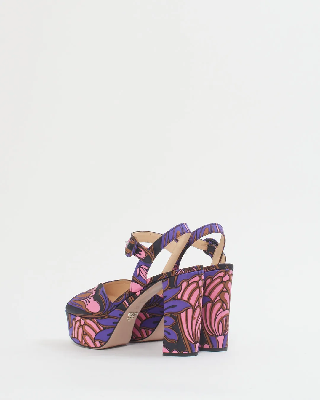 Prada Pink and Purple Satin Floral Baroque Platform Heels - 36.5