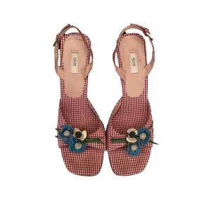 Prada Red Gingham Floral Slingback Heels