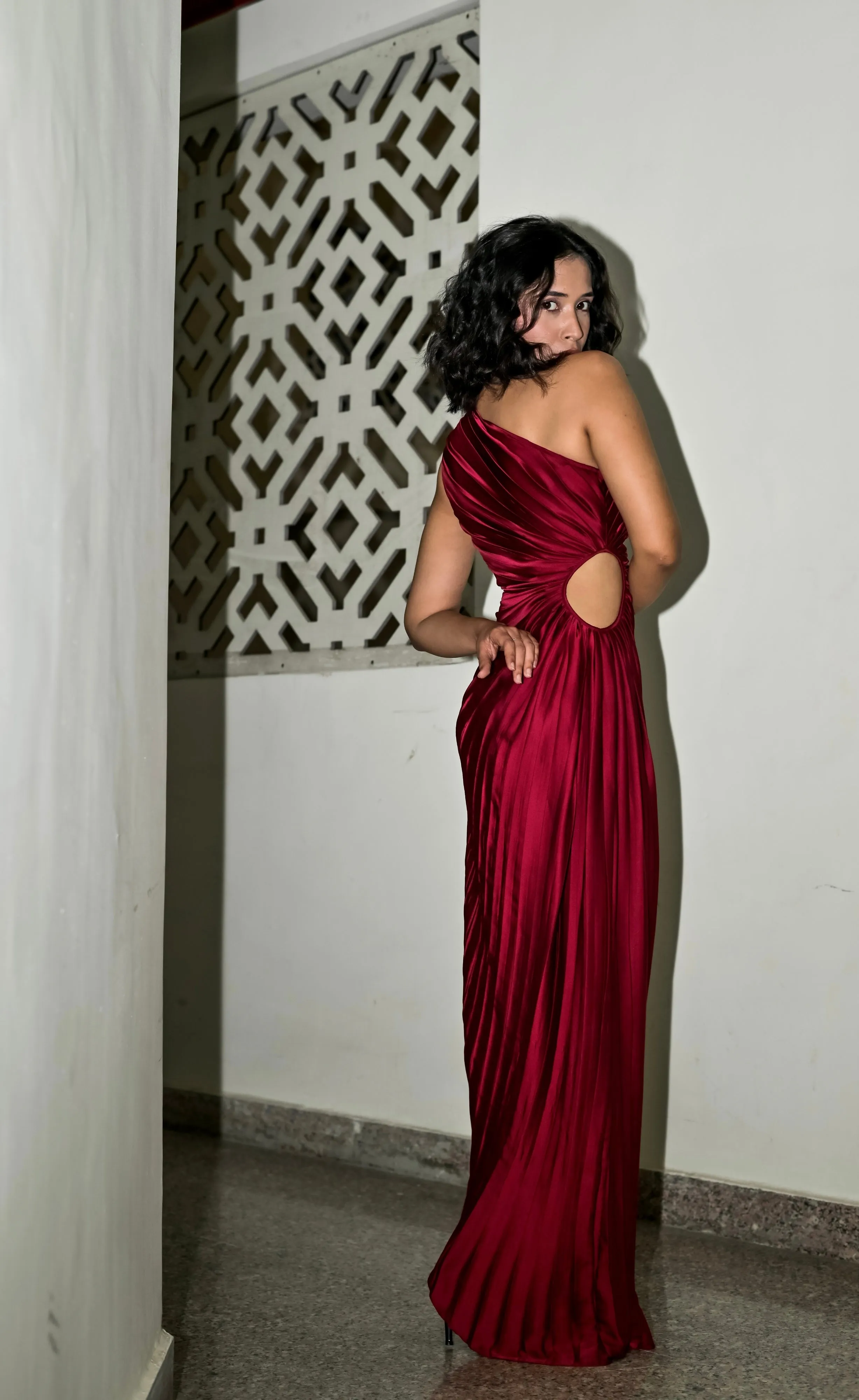 Precious dreams - burgundy satin asymmetric dress