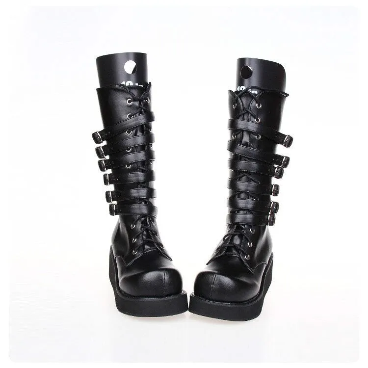 Princess sweet punk shoes autumn and spring Classic Lolita boots chunky punk lace muffin high boots Front zipper women