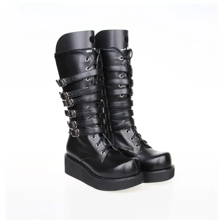 Princess sweet punk shoes autumn and spring Classic Lolita boots chunky punk lace muffin high boots Front zipper women