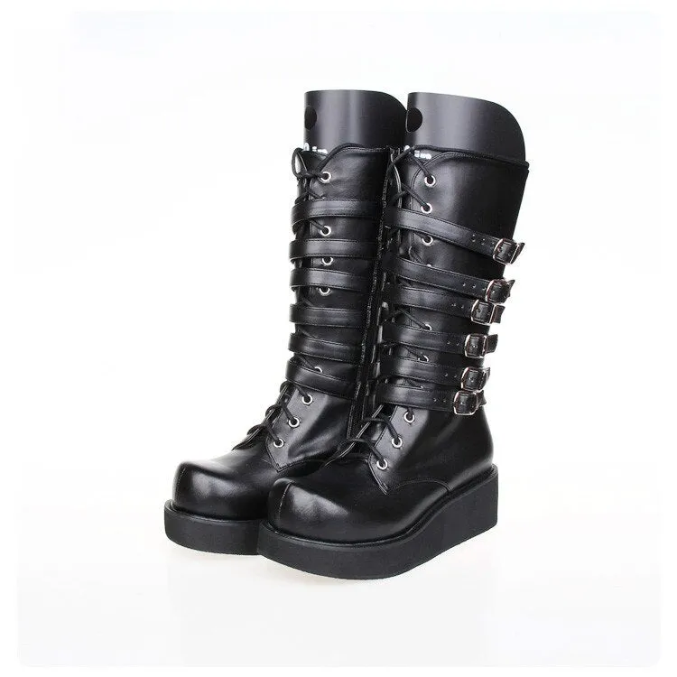 Princess sweet punk shoes autumn and spring Classic Lolita boots chunky punk lace muffin high boots Front zipper women