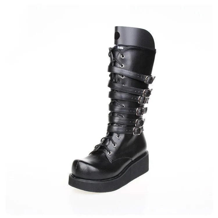 Princess sweet punk shoes autumn and spring Classic Lolita boots chunky punk lace muffin high boots Front zipper women