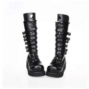 Princess sweet punk shoes autumn and spring Classic Lolita boots chunky punk lace muffin high boots Front zipper women