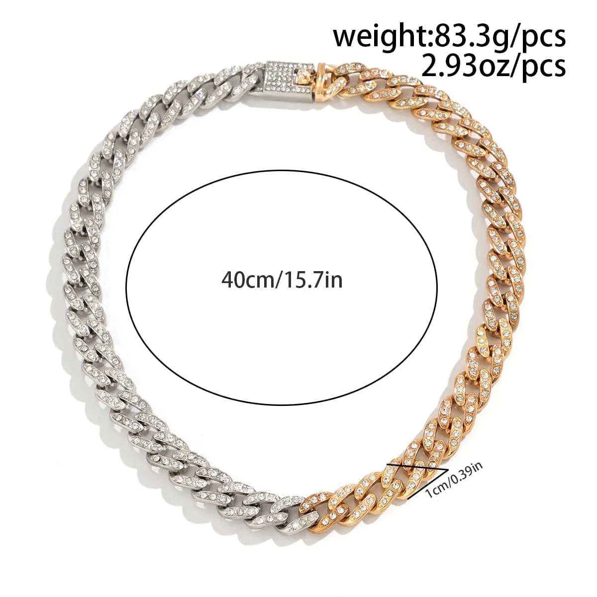 Punk Gold Silver Plated Rhinestone Inlaid Curb Chain Necklace