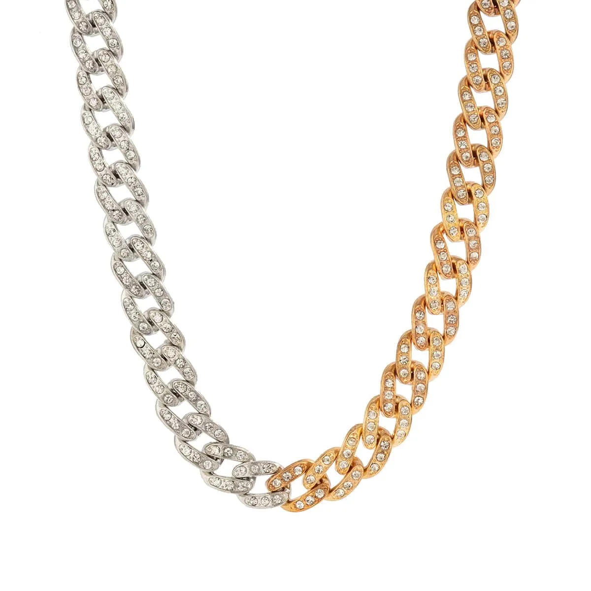 Punk Gold Silver Plated Rhinestone Inlaid Curb Chain Necklace