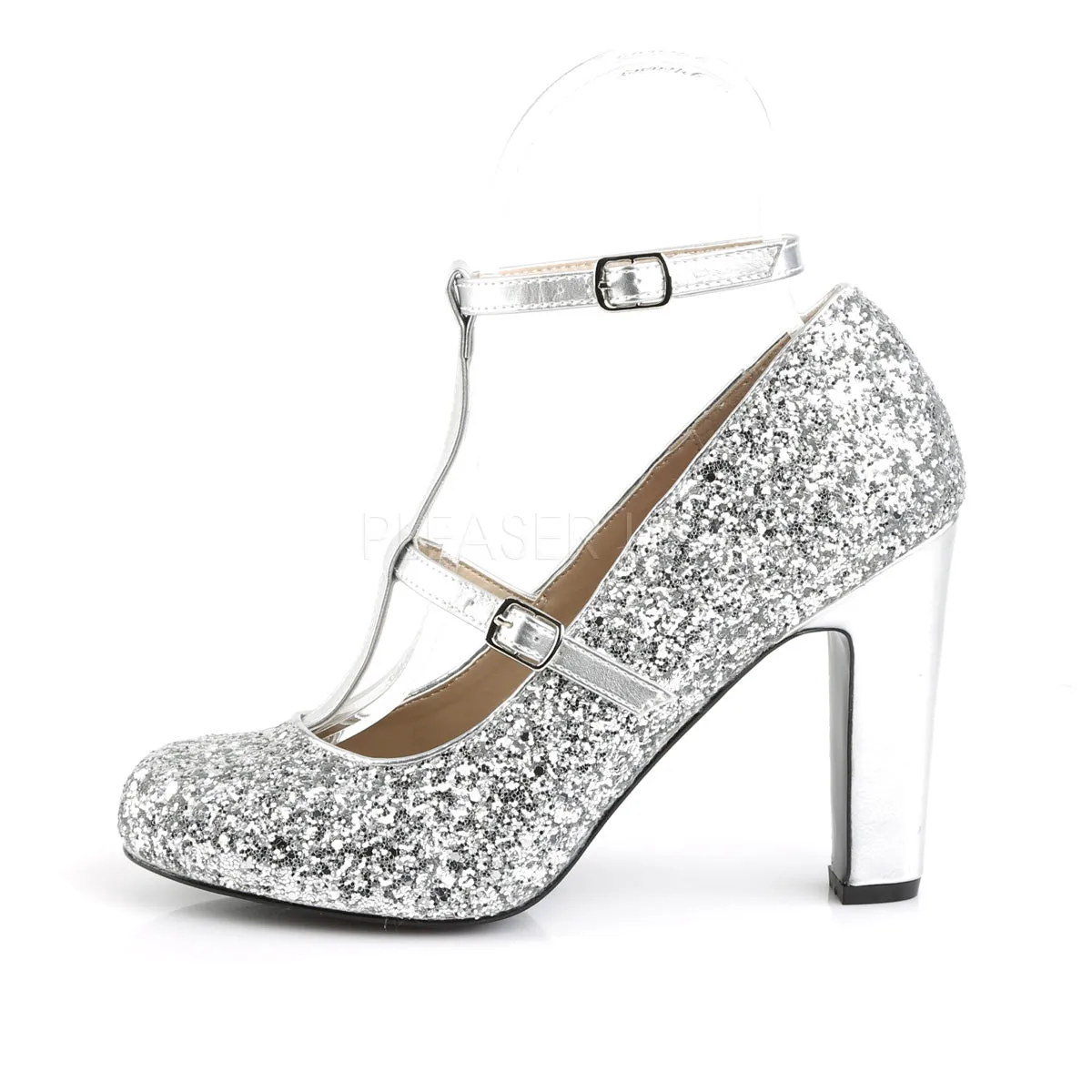 QUEEN-01  Silver Glitter-Metallic Pu