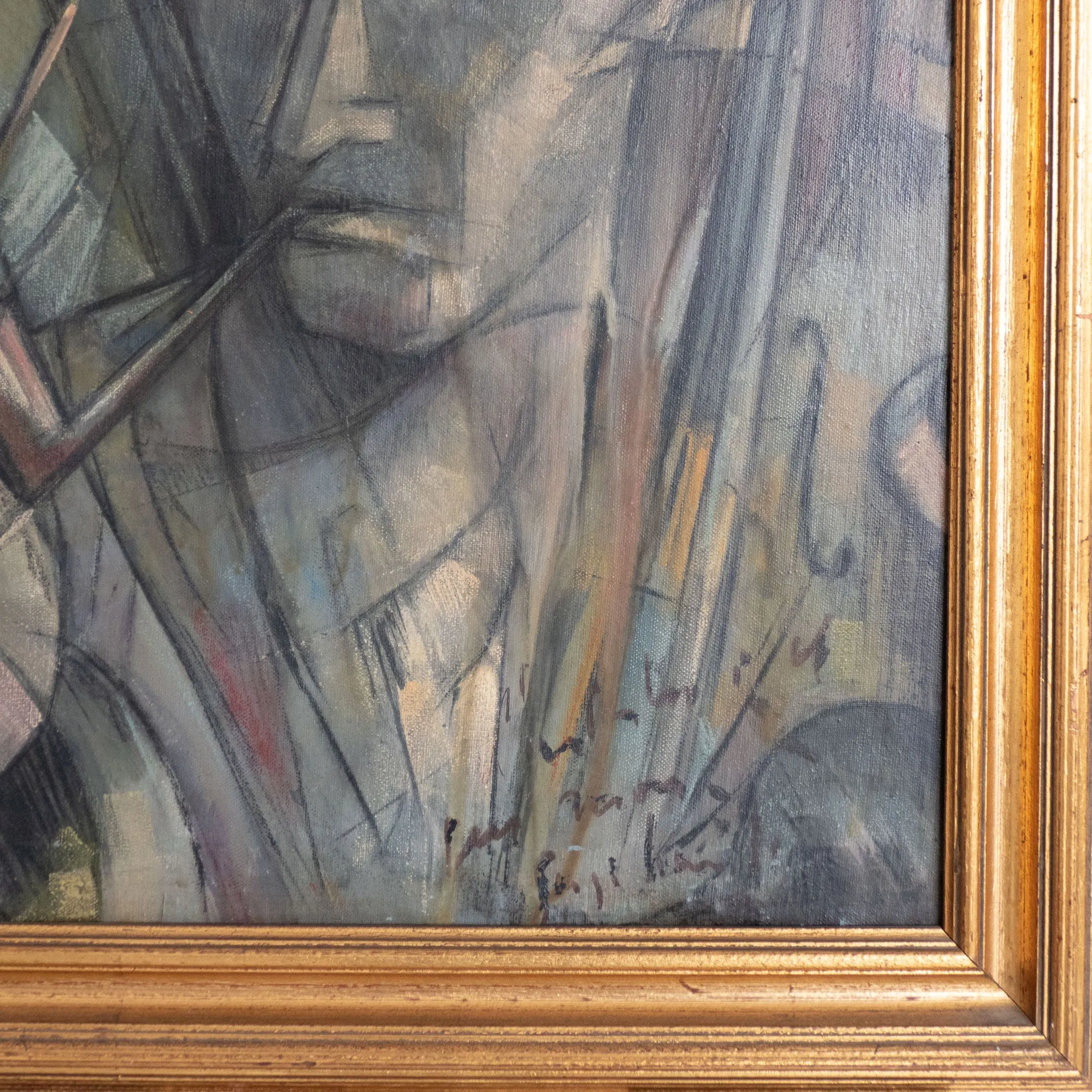 "The Artist and His World” – Mid-Century Cubist Oil Painting