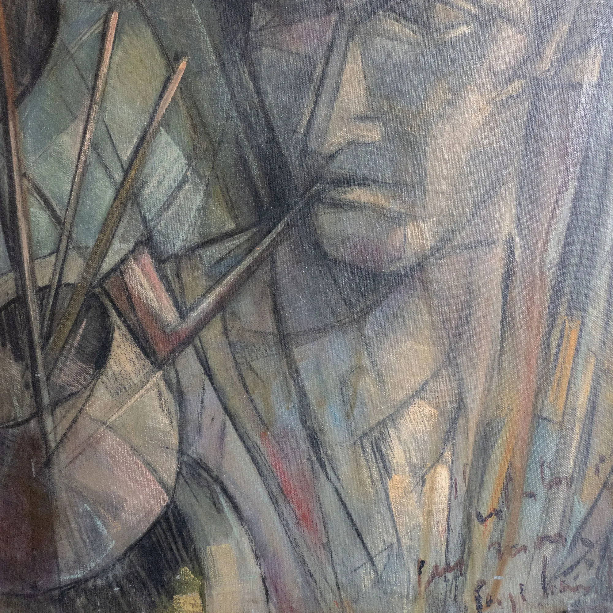 "The Artist and His World” – Mid-Century Cubist Oil Painting