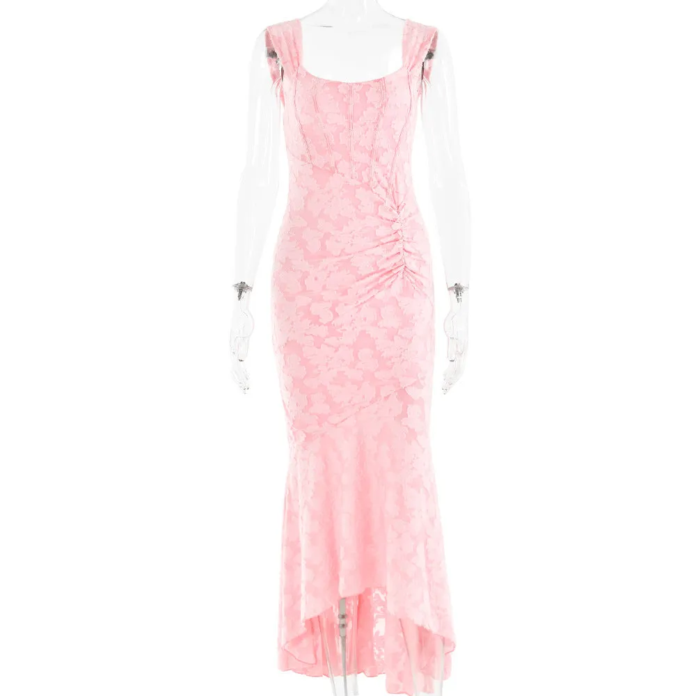 REALAIOT 2025 women's printed suspender tube top dress, fashionable hot-selling, sexy Spice Girl temperament backless fishtail dress, long dress