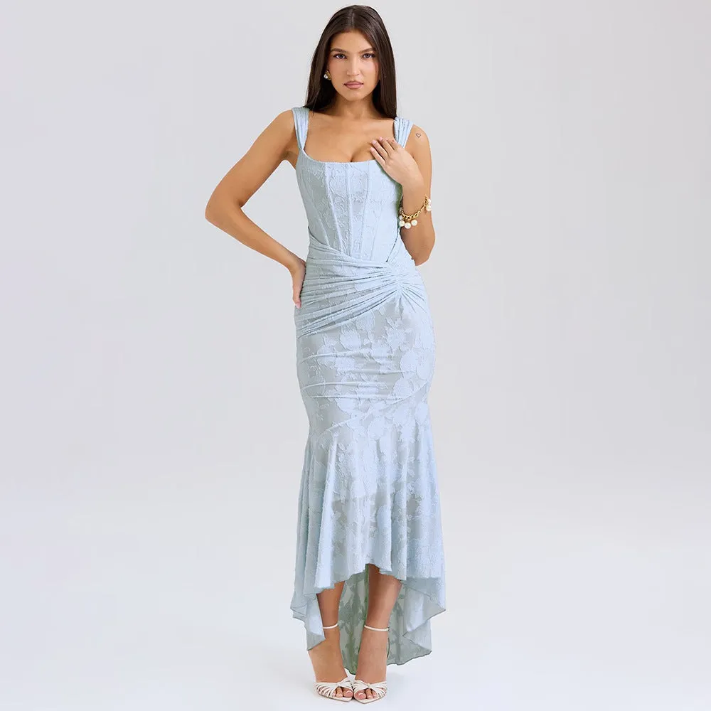 REALAIOT 2025 women's printed suspender tube top dress, fashionable hot-selling, sexy Spice Girl temperament backless fishtail dress, long dress