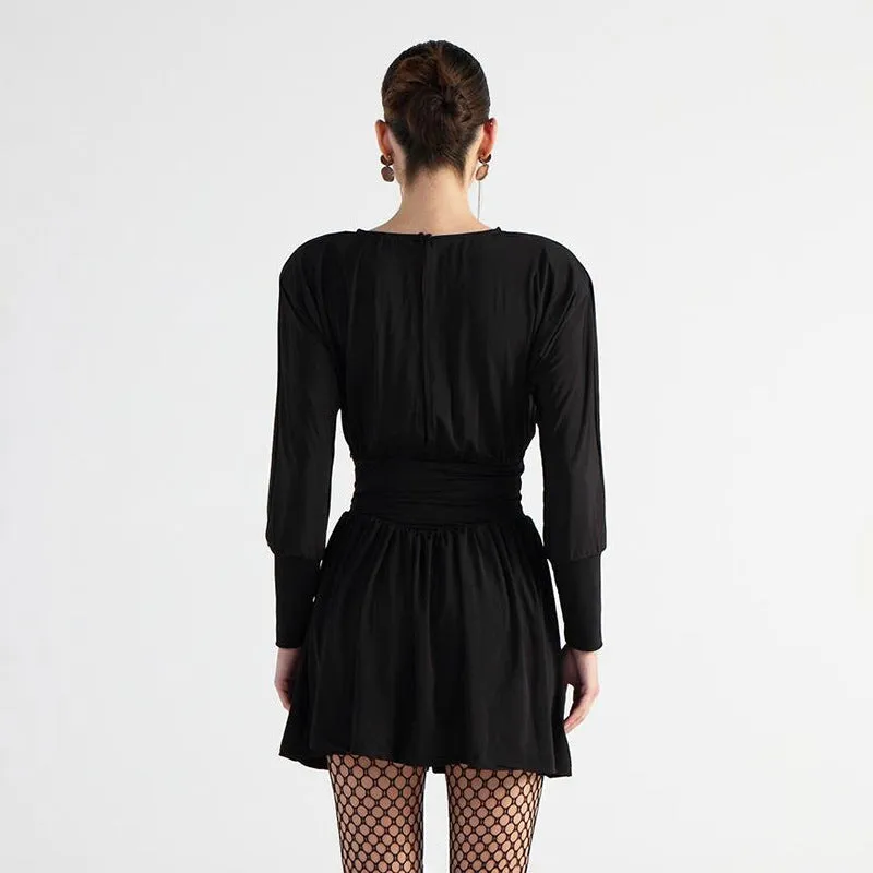REALAIOT F24DS250 2025 women's clothing solid color retro temperament long sleeve waist pleated short skirt New wholesale