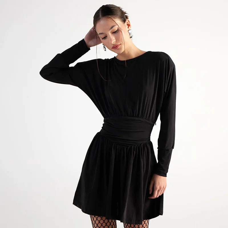 REALAIOT F24DS250 2025 women's clothing solid color retro temperament long sleeve waist pleated short skirt New wholesale
