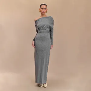 REALAIOT F24DS265 2025 women's clothing solid color diagonal collar shoulder long sleeve waist temperament long dress New wholesale