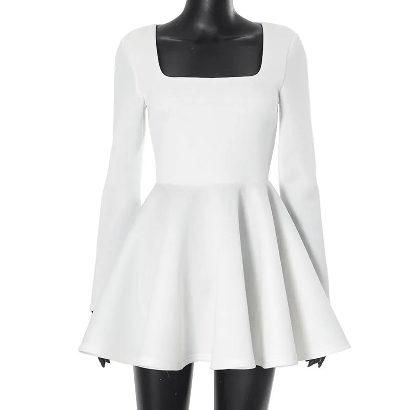 REALAIOT  Sanhu Lianjiang F24DS338 2025 women's clothing square collar temperament slim waist A pendulum casual skirt cross-border wholesale