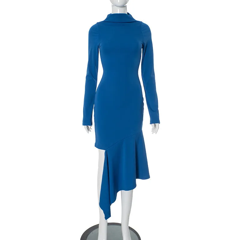REALAIOT Sanhu Lianjiang G24DS279 2025 women's clothing autumn and winter fashion temperament slim split solid color long-sleeved long dress wholesale