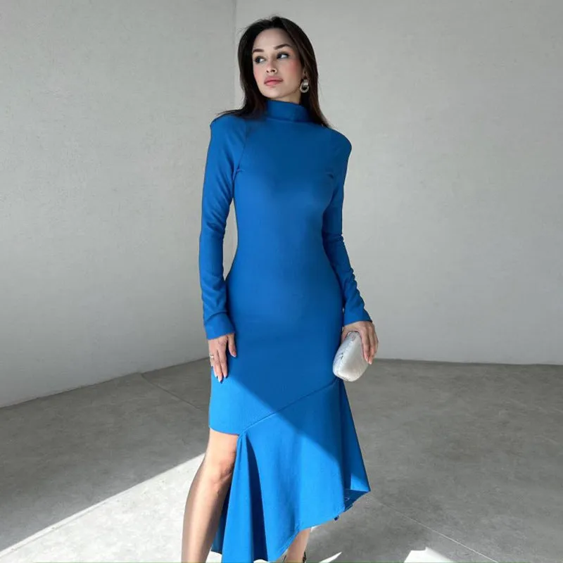 REALAIOT Sanhu Lianjiang G24DS279 2025 women's clothing autumn and winter fashion temperament slim split solid color long-sleeved long dress wholesale