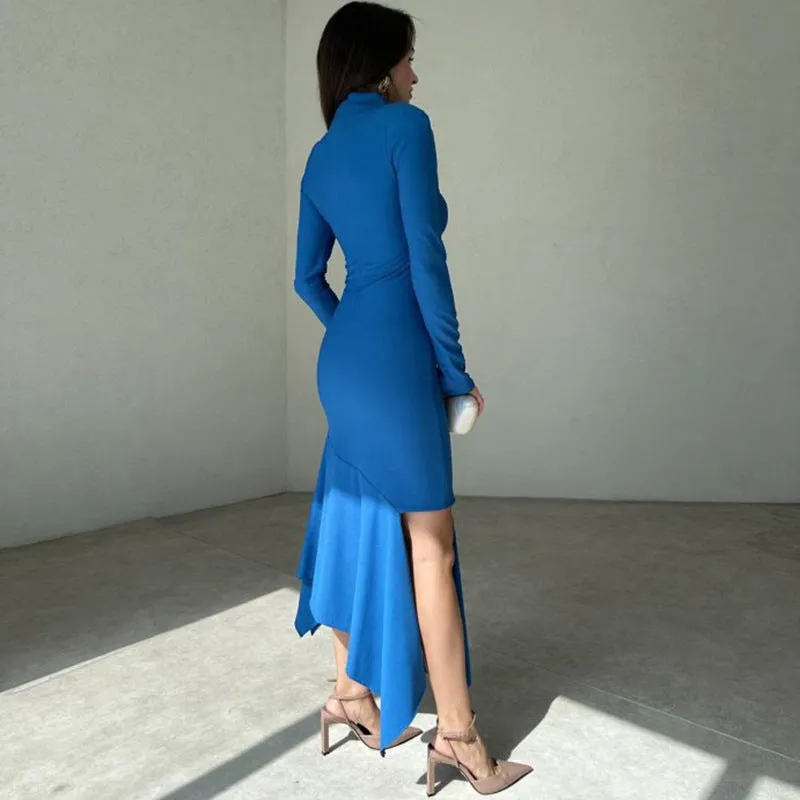 REALAIOT Sanhu Lianjiang G24DS279 2025 women's clothing autumn and winter fashion temperament slim split solid color long-sleeved long dress wholesale