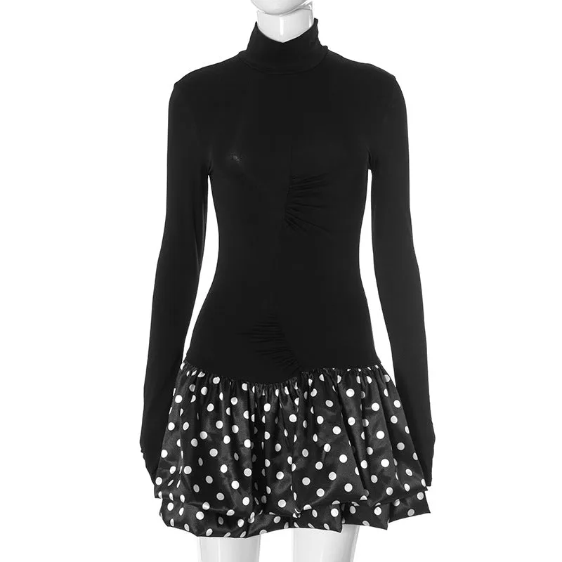 REALAIOT Sanhu Lianjiang G24DS335 2025 women's clothing high-necked long-sleeved slim-fitting splicing buds elegant temperament short skirt wholesale