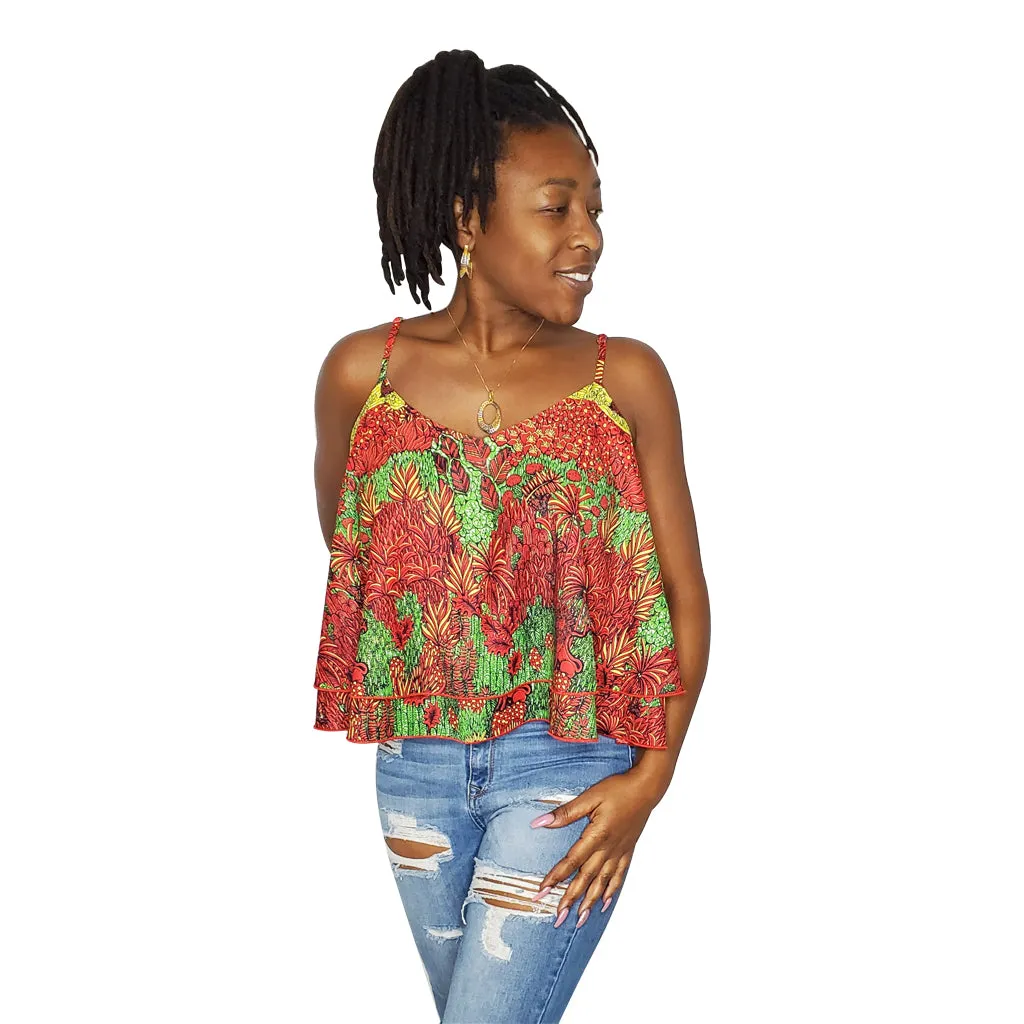 Red Jungle Chiffon Top