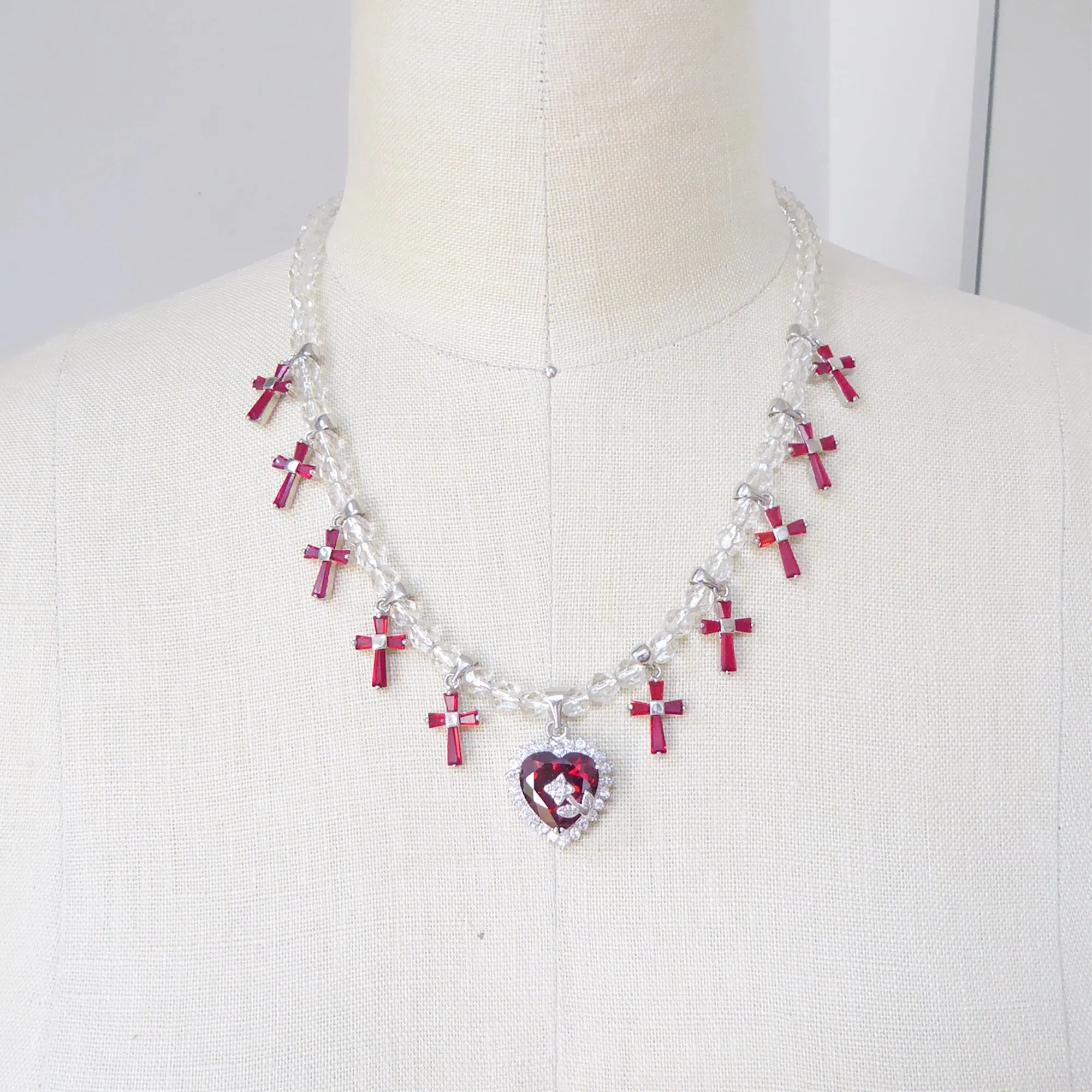 Red rhinestone cross necklace