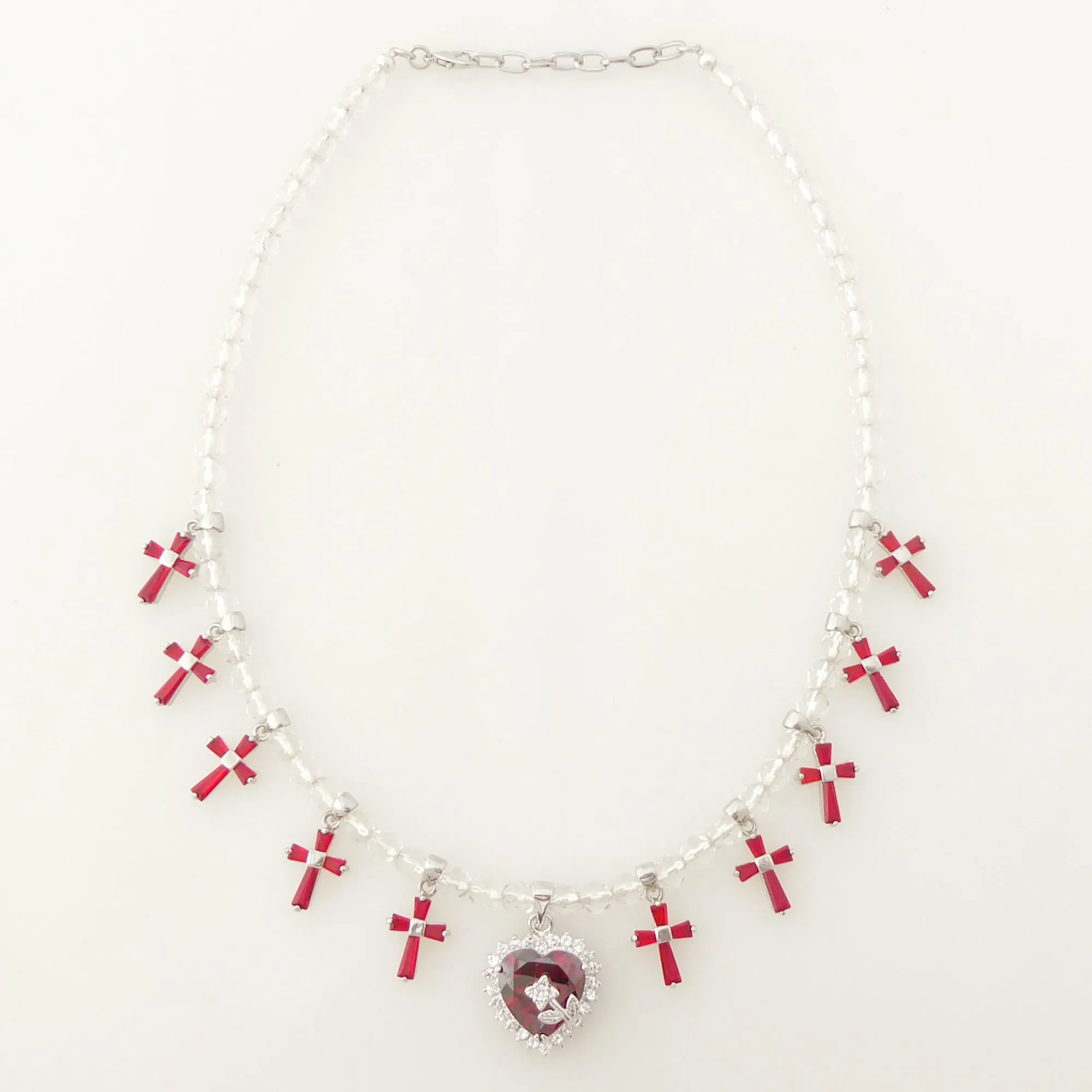Red rhinestone cross necklace