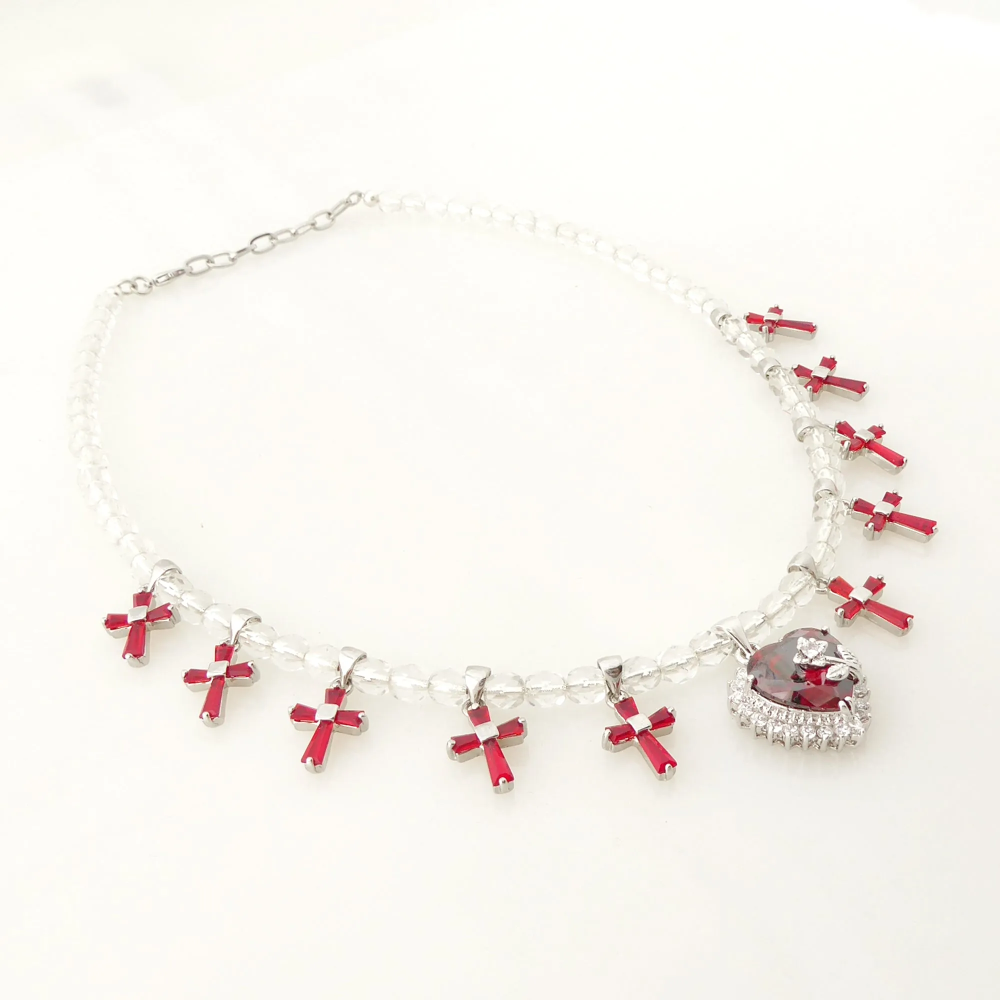 Red rhinestone cross necklace