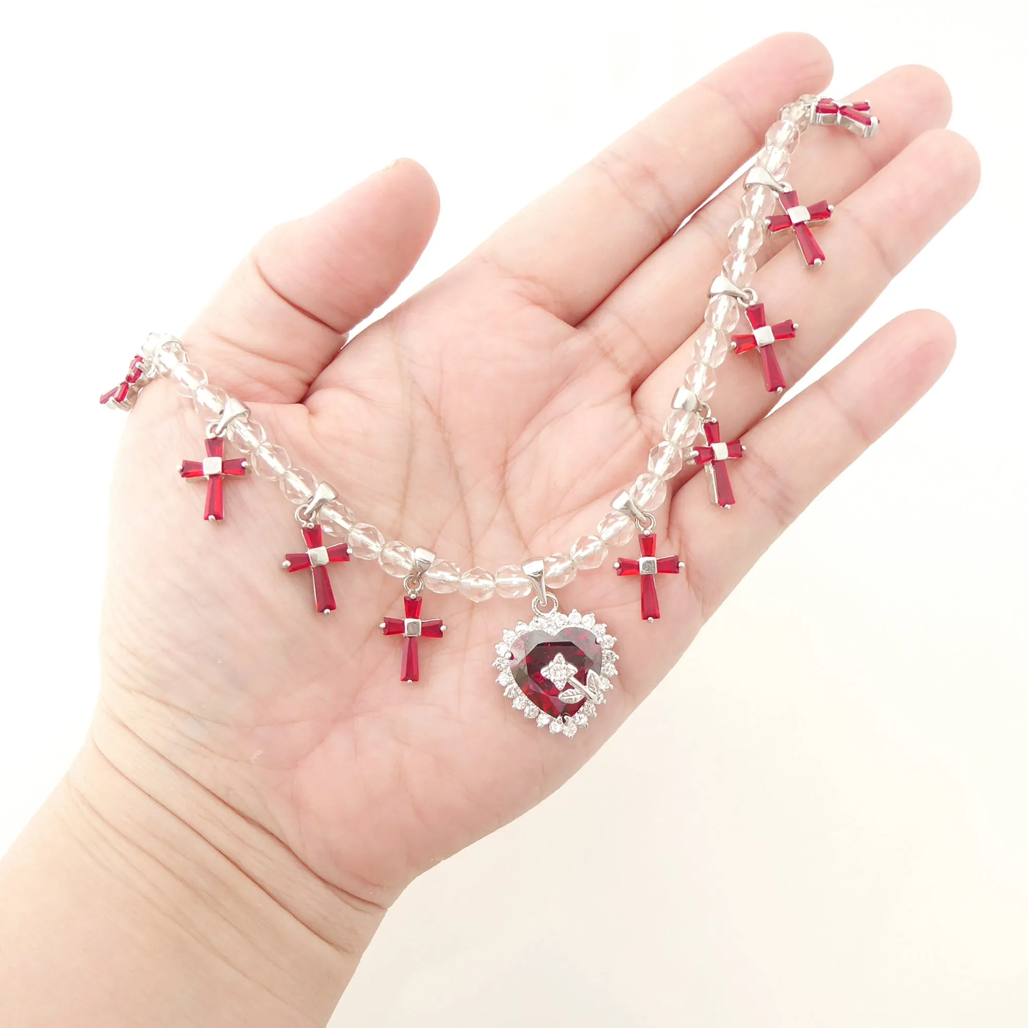 Red rhinestone cross necklace