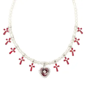 Red rhinestone cross necklace
