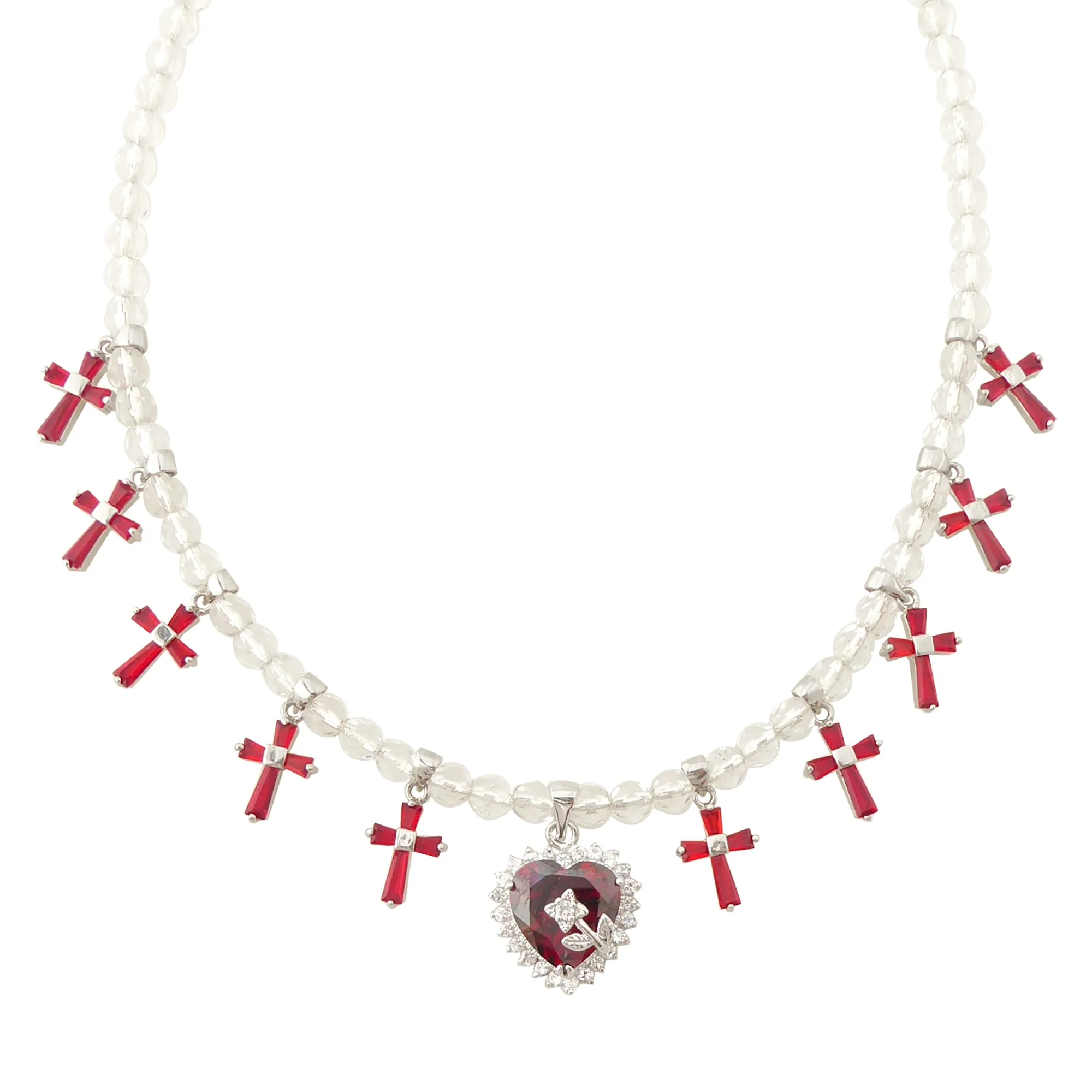 Red rhinestone cross necklace