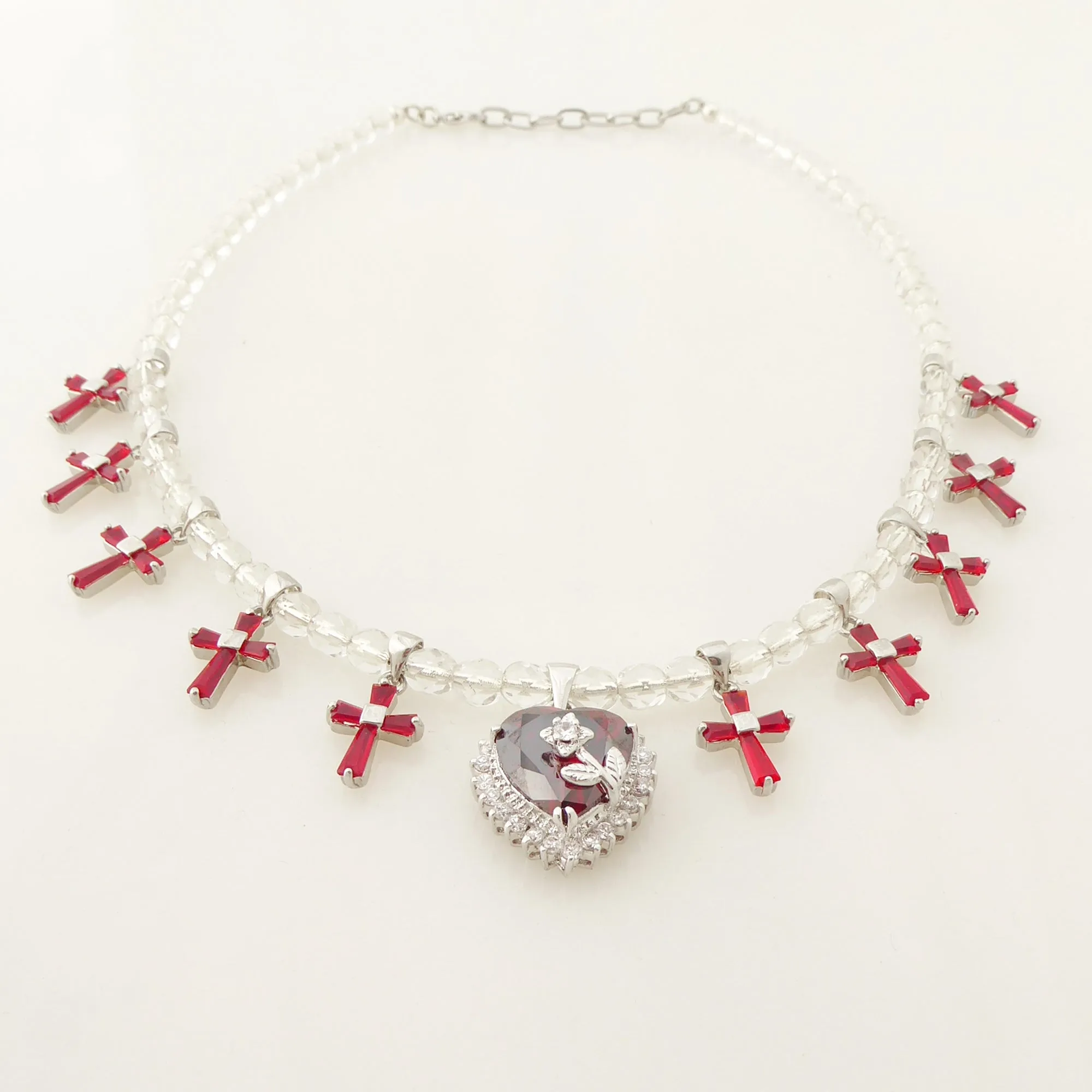 Red rhinestone cross necklace