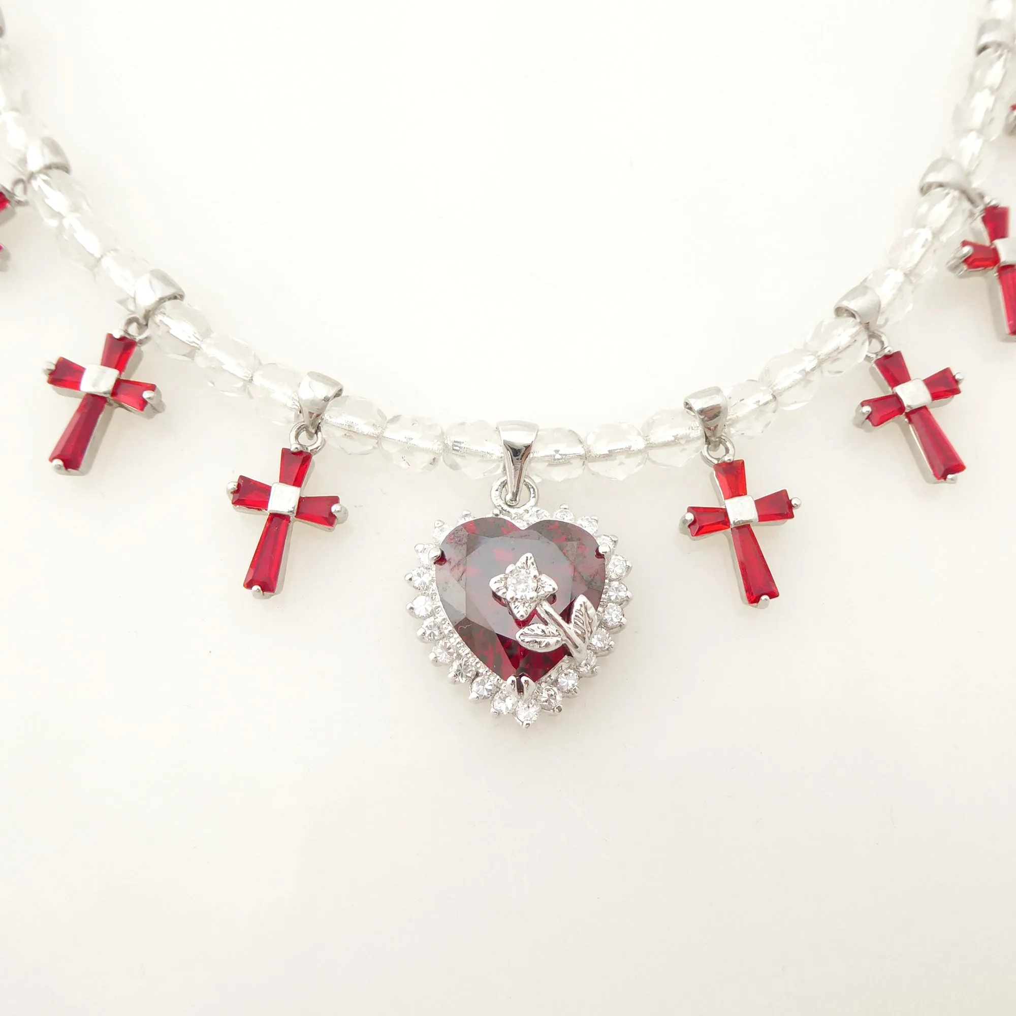 Red rhinestone cross necklace
