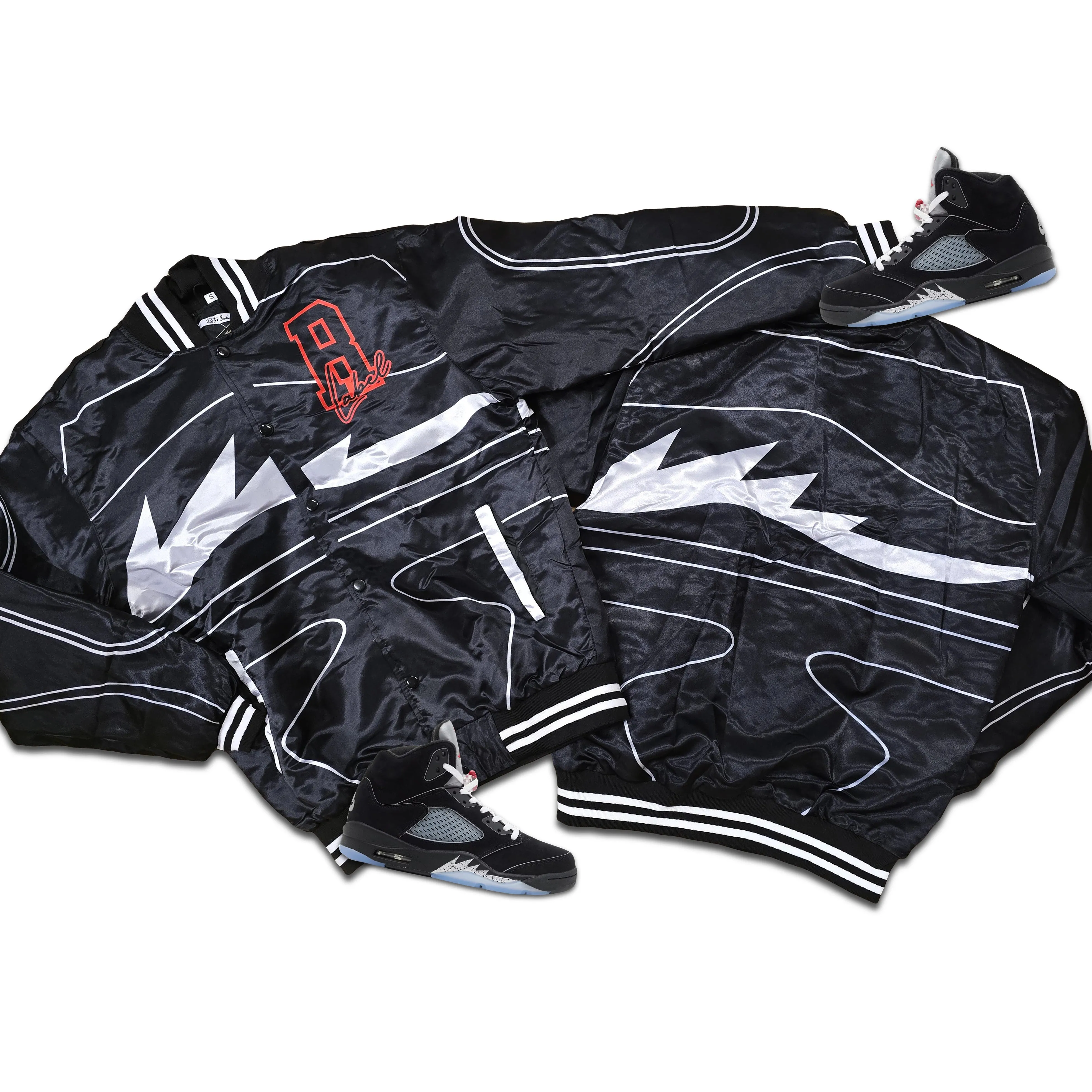 RETRO LABEL reimagined SATIN JACKET (RETRO 5 Black Metallic Reimagined)