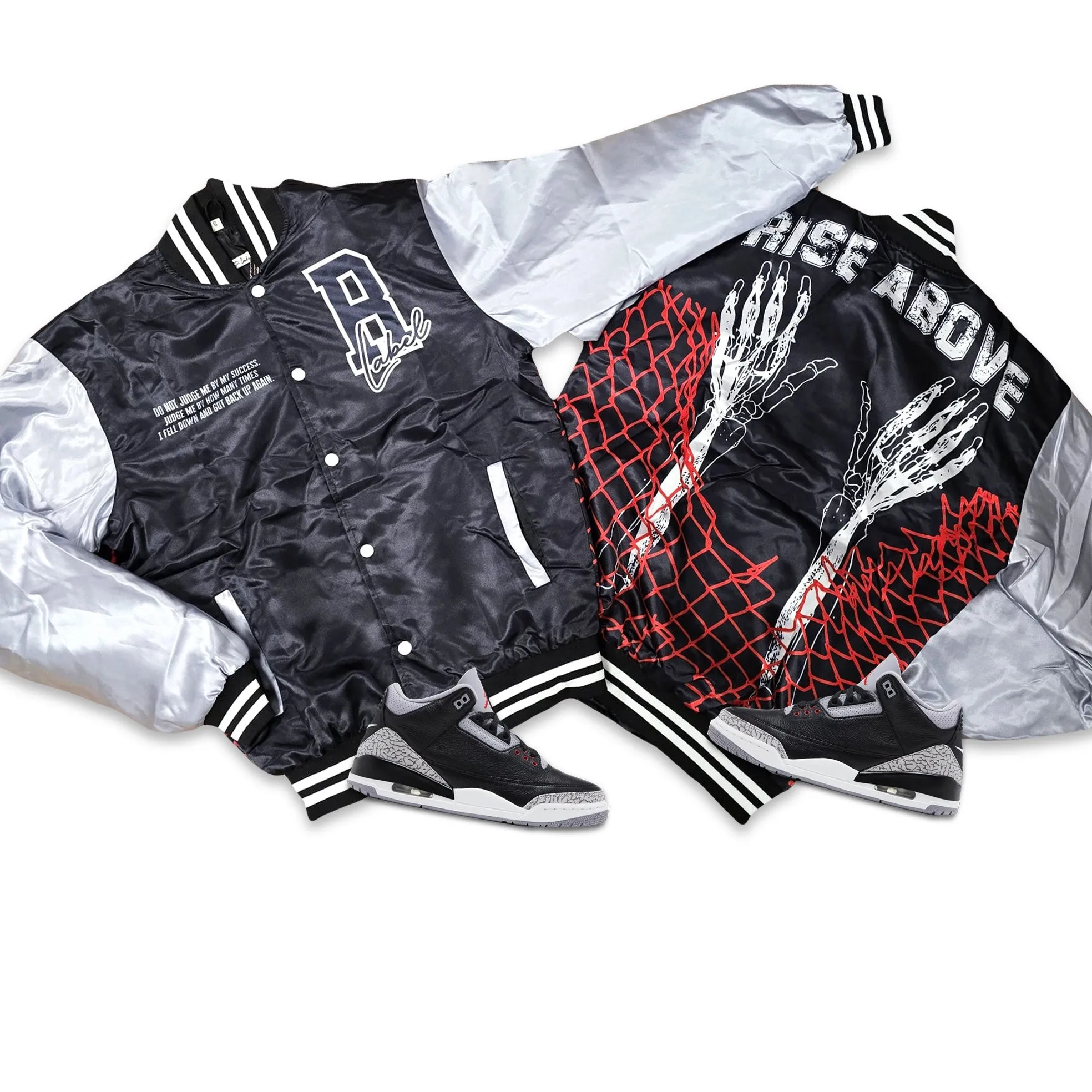 RETRO LABEL RISE ABOVE SATIN JACKET (RETRO 3 Retro OG Black Cement)