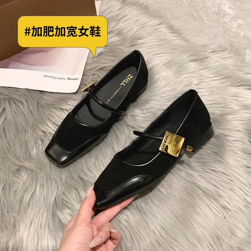 Retro Leopard Print Shallow Mouth Mary Jane Shoes Thick Heel Square Toe Women's Shoes