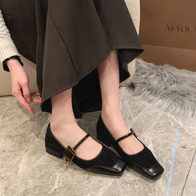 Retro Leopard Print Shallow Mouth Mary Jane Shoes Thick Heel Square Toe Women's Shoes