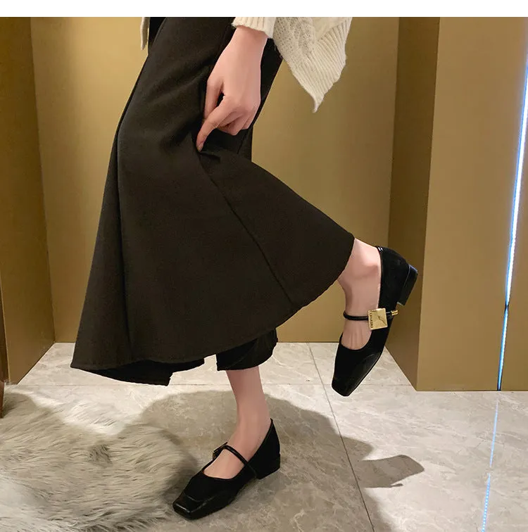 Retro Leopard Print Shallow Mouth Mary Jane Shoes Thick Heel Square Toe Women's Shoes