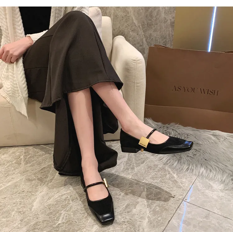 Retro Leopard Print Shallow Mouth Mary Jane Shoes Thick Heel Square Toe Women's Shoes