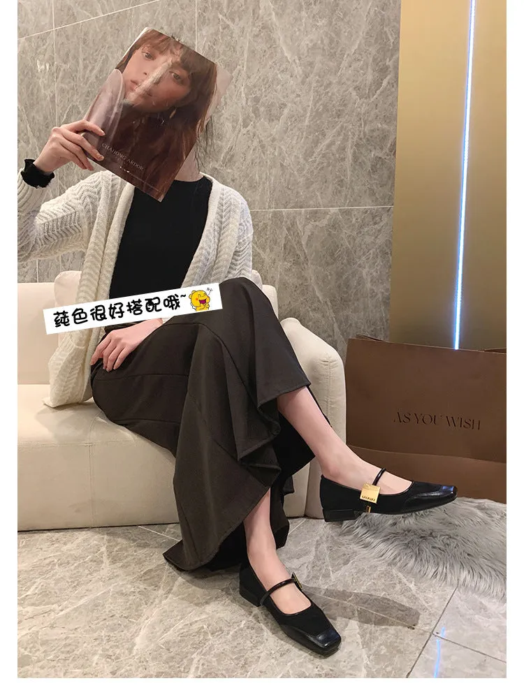 Retro Leopard Print Shallow Mouth Mary Jane Shoes Thick Heel Square Toe Women's Shoes
