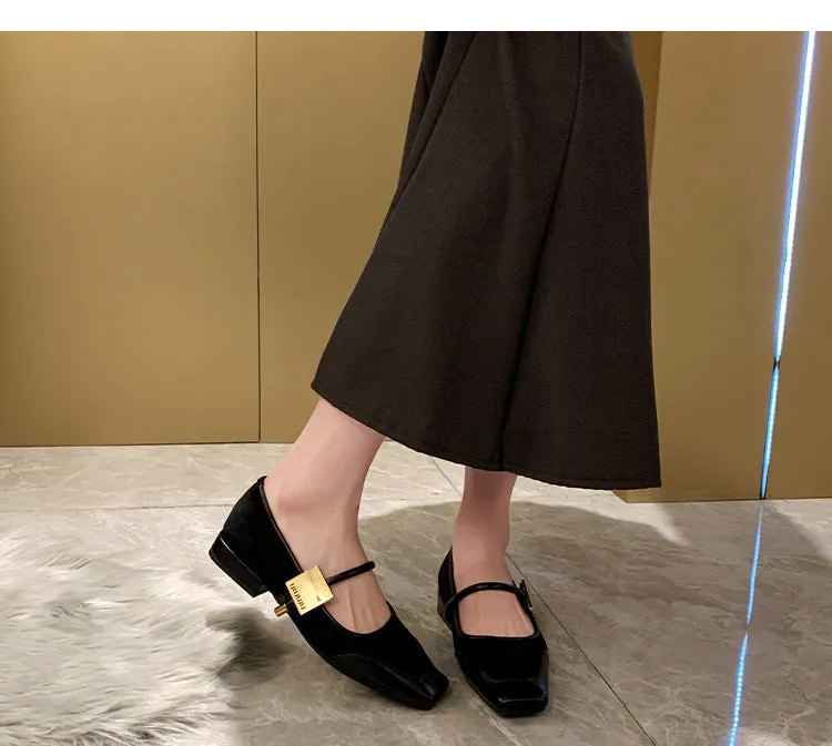 Retro Leopard Print Shallow Mouth Mary Jane Shoes Thick Heel Square Toe Women's Shoes