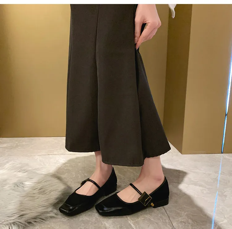 Retro Leopard Print Shallow Mouth Mary Jane Shoes Thick Heel Square Toe Women's Shoes