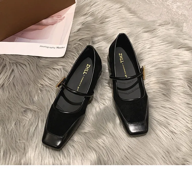 Retro Leopard Print Shallow Mouth Mary Jane Shoes Thick Heel Square Toe Women's Shoes
