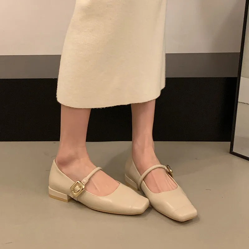 Retro Mary Jane Shoes Thick Heel Square Toe Women's Shoes