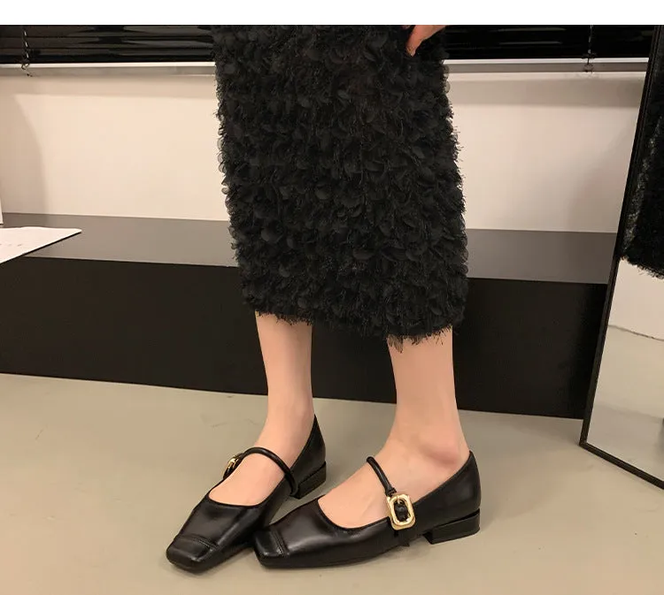 Retro Mary Jane Shoes Thick Heel Square Toe Women's Shoes