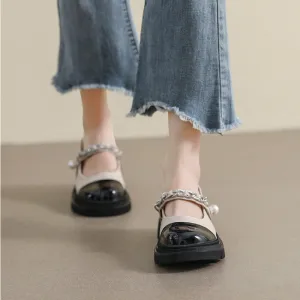 Retro Round Toe Mary Jane Shoes Color Block Heel Women's Shoes