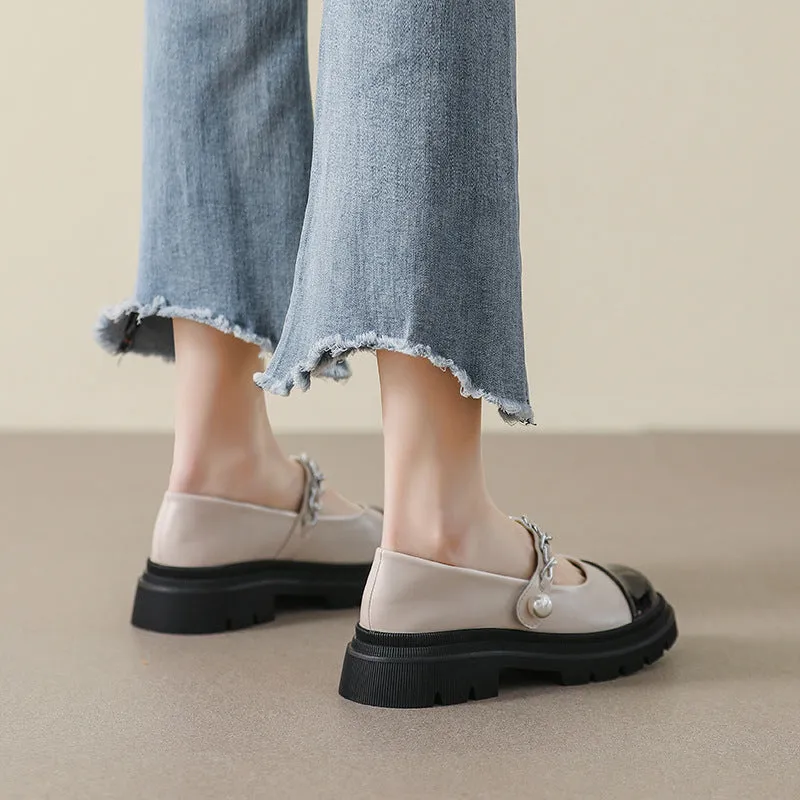 Retro Round Toe Mary Jane Shoes Color Block Heel Women's Shoes